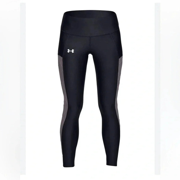 NEW Under Armour Womens Athletic Mesh Inset Leggings Purple Black Size Medium - Picture 1 of 12